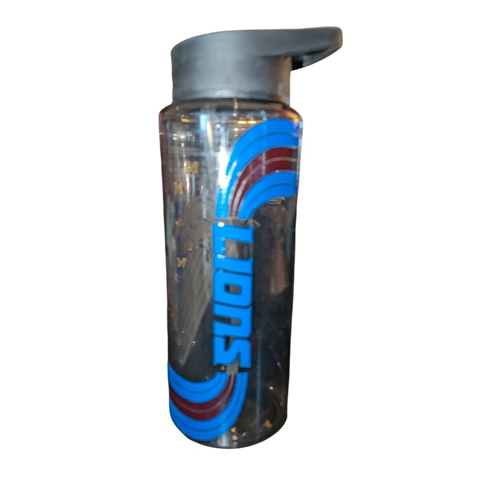 Detroit Lions NFL Water Bottle Smoke Gray Retro Logo Reusable Straw Lid Bottle